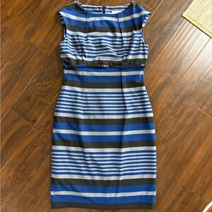 Calvin Klein Navy and Gray Striped Dress